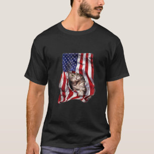USA American Flagga Cat Kattunge Kitten Funny 4 ju T Shirt
