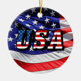 USA - American Flagga Ceramic Rd jul Ornament