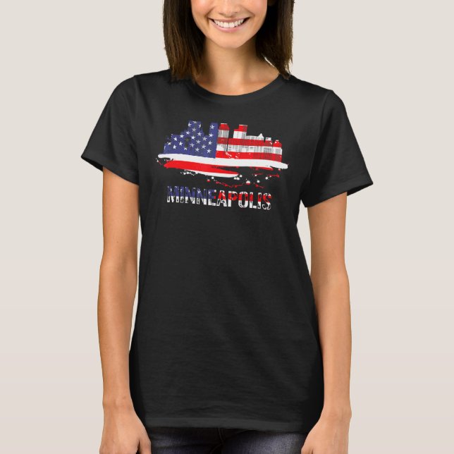 Usa American Flagga Cityscape Minneapolis Minnesot T Shirt (Framsida)