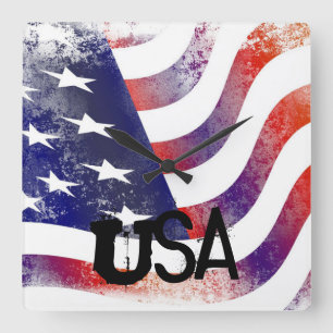 USA American Flagga Clock Fyrkantig Klocka