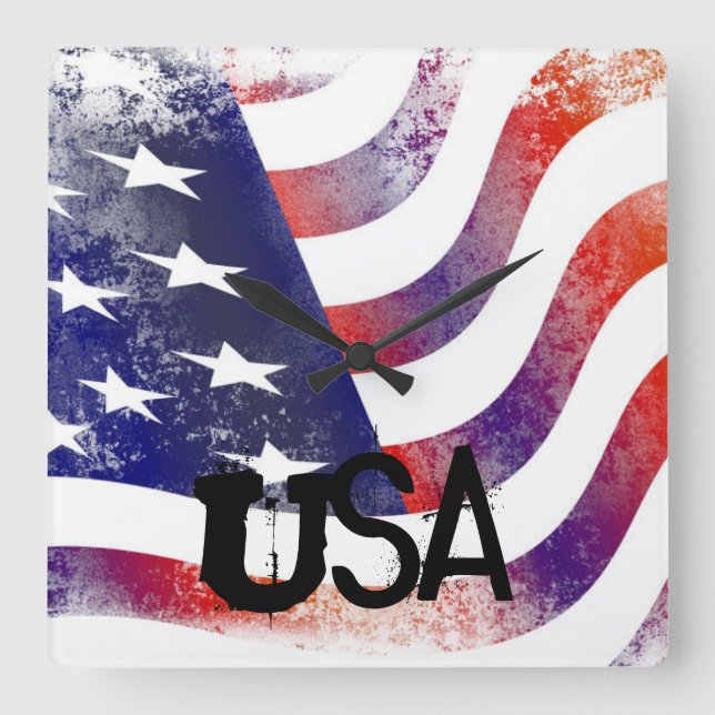 USA American Flagga Clock Fyrkantig Klocka (Framsida)