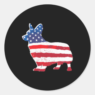 USA American Flagga Corgi Pet Hundälskares 4 juli Runt Klistermärke