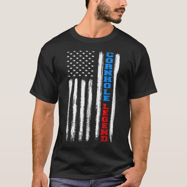 USA American Flagga Cornhole Legend Champion Bean  T Shirt (Framsida)