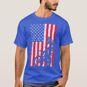 USA American Flagga Dirt Bike Rött vitt blått 4:e T Shirt