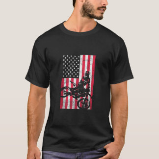 USA American Flagga Dirt Bike Rött vitt blått 4:e  T Shirt