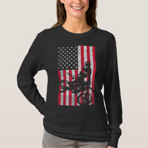 USA American Flagga Dirt Bike Rött vitt blått 4:e T Shirt