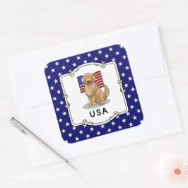USA American Flagga Golden Retriever Hund Patrioti Fyrkantigt Klistermärke