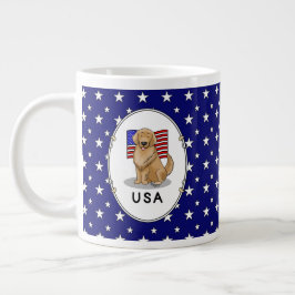 USA American Flagga Golden Retriever Hund Patrioti Jumbo Mugg