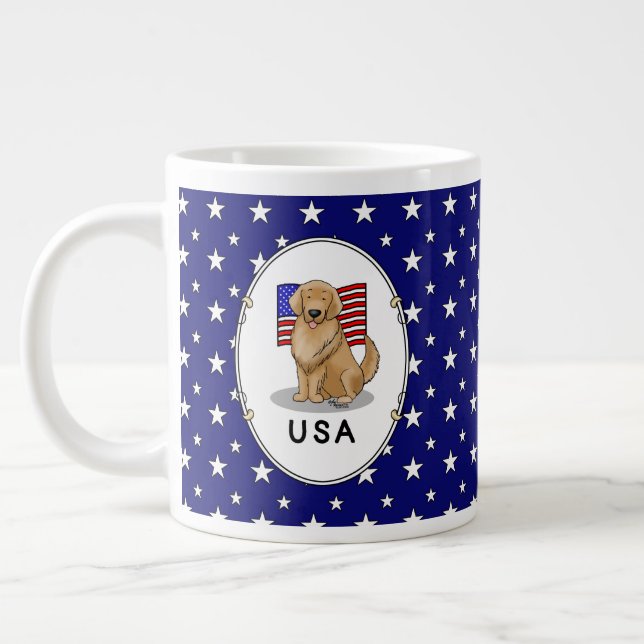 USA American Flagga Golden Retriever Hund Patrioti Jumbo Mugg (Vänster)