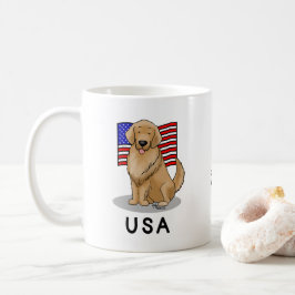 USA American Flagga Golden Retriever Hund Patrioti Kaffemugg