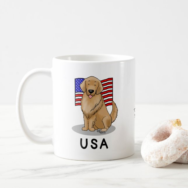 USA American Flagga Golden Retriever Hund Patrioti Kaffemugg (Med munk)