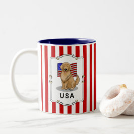 USA American Flagga Golden Retriever Hund Patrioti Två-Tonad Mugg