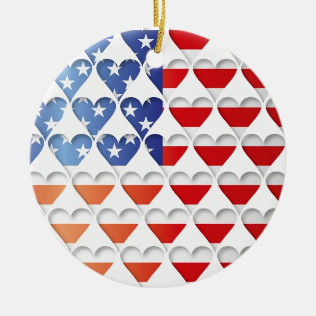 USA American Flagga Hearts Julgransprydnad Keramik (Framsidan)