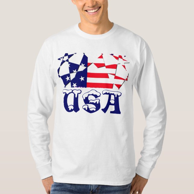USA American Flagga Mode Långärmad T T Shirt (Framsida)