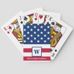 USA American Flagga Monogram Family Namn 4 juli Casinokort