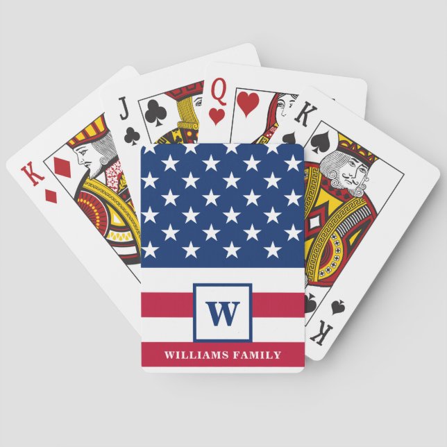 USA American Flagga Monogram Family Namn 4 juli Casinokort (Baksidan)