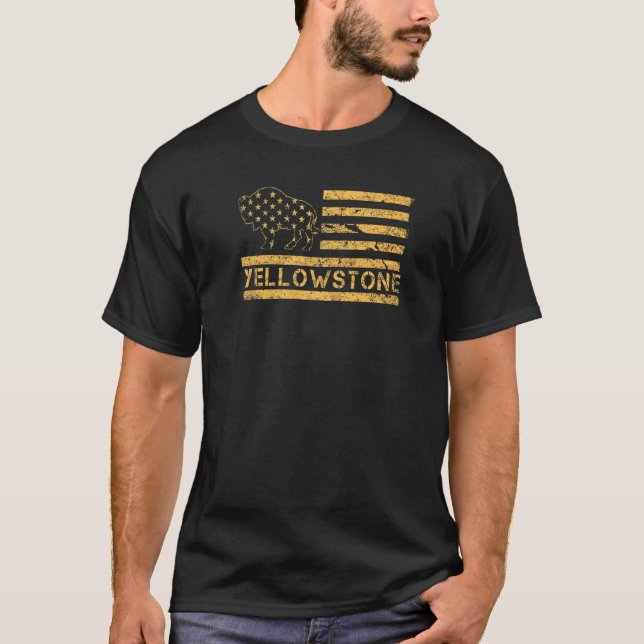 USA American Flagga nationalpark Wyoming Yellowsto T Shirt (Framsida)