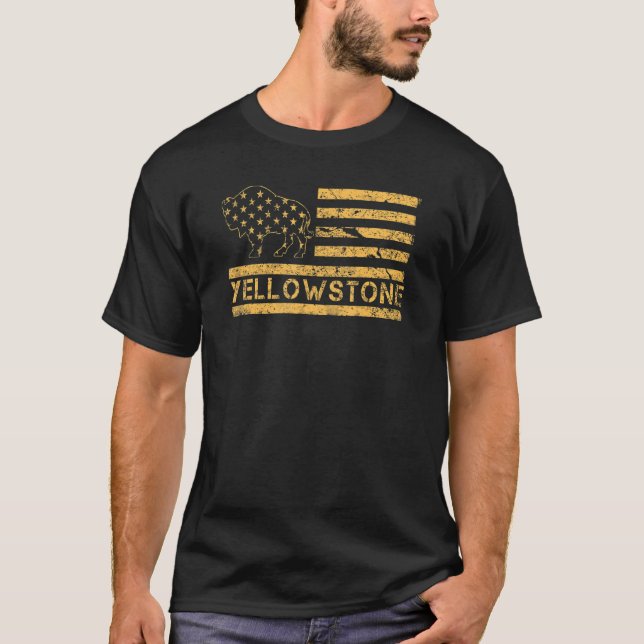USA American Flagga nationalpark Wyoming Yellowsto T Shirt (Framsida)