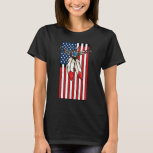 USA American Flagga Native American Feather Neckla T Shirt