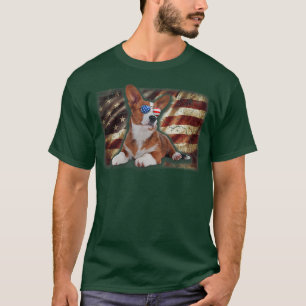 USA American Flagga Patriotic Hund Corgi T Shirt