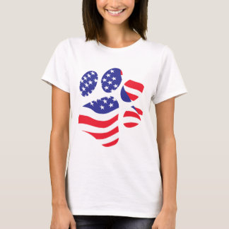 USA - American Flagga Paw Print T Shirt
