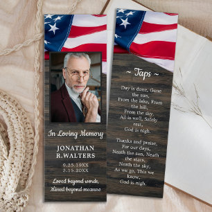 USA American Flagga Photo Memorial Prayer Bookmark Litet Visitkort
