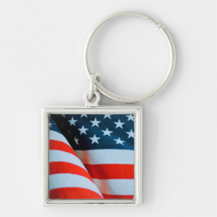 USA American Flagga Red White och Blue Fyrkantig Silverfärgad Nyckelring