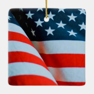 USA American Flagga Red White och Blue Julgransprydnad Keramik