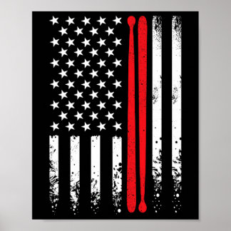 USA American Flagga Retro Music Drummer Drum Stick Poster