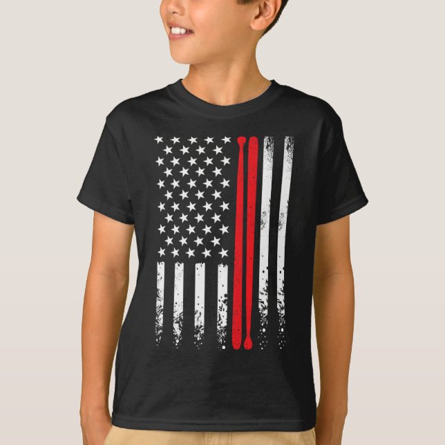 USA American Flagga Retro Music Drummer Drum Stick T Shirt (Framsida)