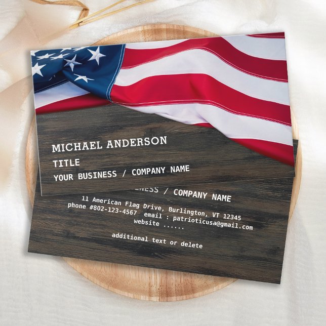 USA American Flagga Rustic Wood Patriotic Visitkort (Skapare uppladdad)