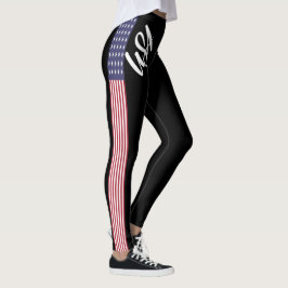 USA American Flagga Sexy Design Black Side Rand Leggings