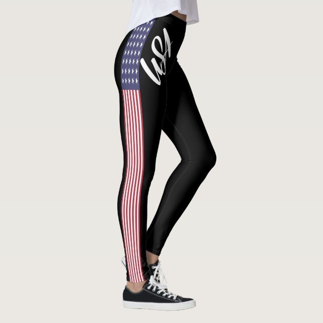 USA American Flagga Sexy Design Black Side Rand Leggings (Höger)
