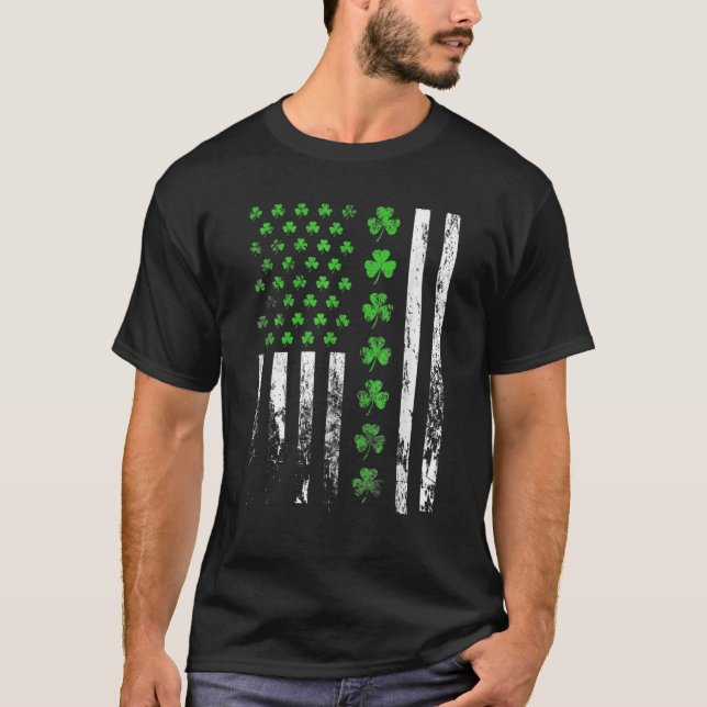 USA American Flagga Shamrocks Irish St patrick's d T Shirt (Framsida)