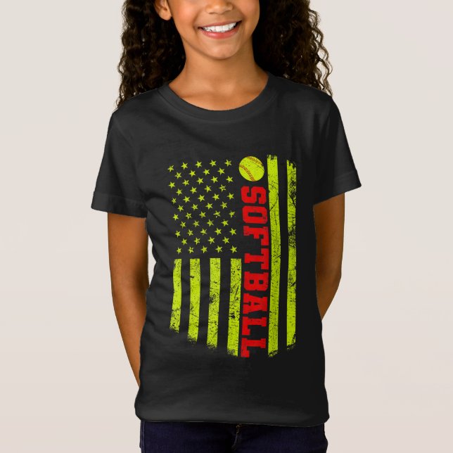 USA American Flagga Softball T Shirt (Framsida)