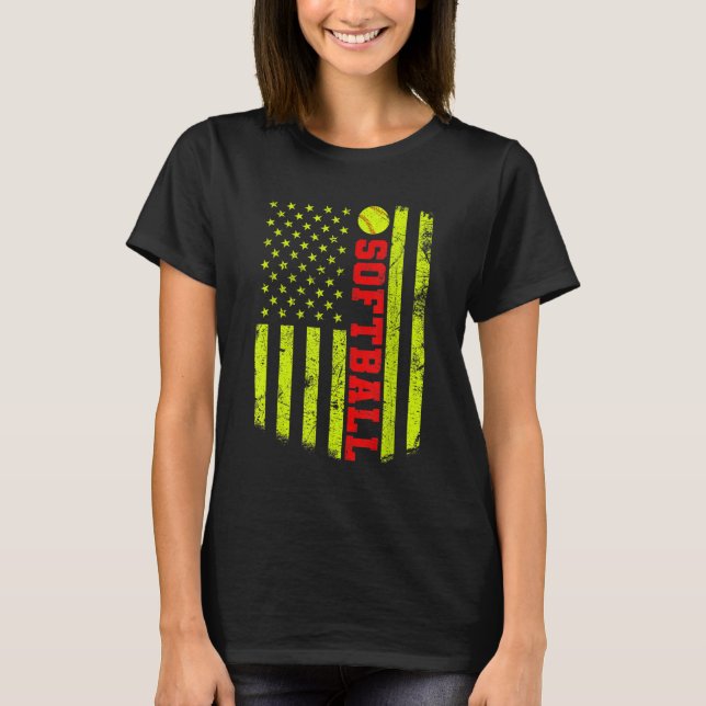 USA American Flagga Softball T Shirt (Framsida)