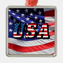 USA - American Flagga Sq Metall jul Ornament