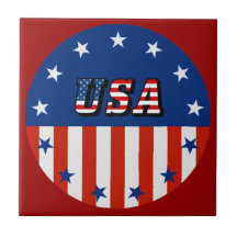 USA - American Flagga & Stars in Circle Ceramic Ti