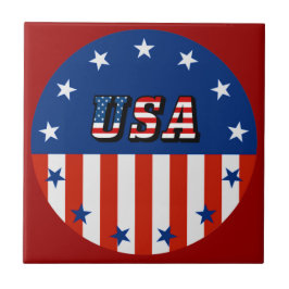 USA - American Flagga & Stars in Circle Ceramic Ti Kakelplatta