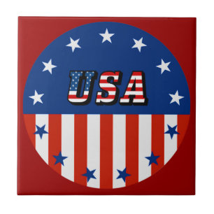 USA - American Flagga & Stars in Circle Ceramic Ti Kakelplatta