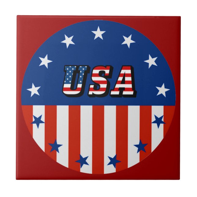 USA - American Flagga & Stars in Circle Ceramic Ti Kakelplatta (Framsidan)