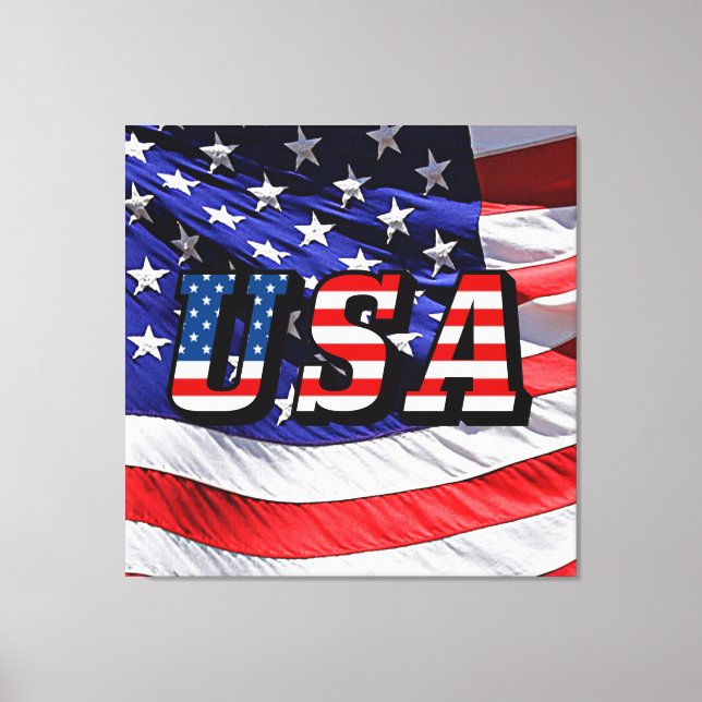 USA - American Flagga Stretched Kanvastryck (Framsida)