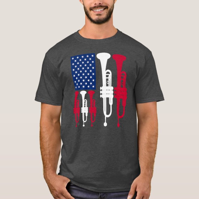 USA American Flagga Trumpet Player Funny 4:e av T Shirt (Framsida)