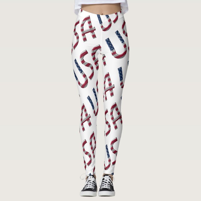 USA American Flagga Typography Mönster Leggings (Framsida)