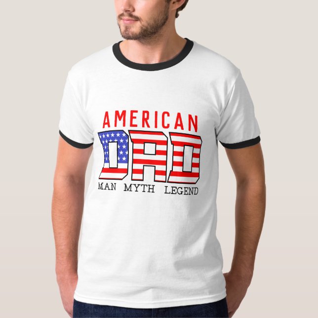 USA American PAPPA RED Blue Fars dag White T Shirt (Framsida)