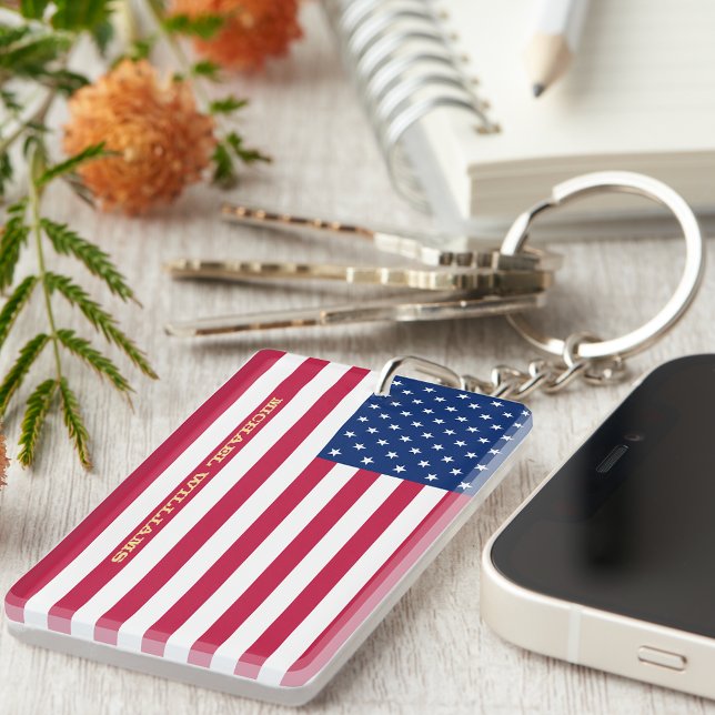 USA American Patriotic Stars Rand Flagga Monogram (USA American Patriotic Stars Stripes Flag Monogram Keychain)