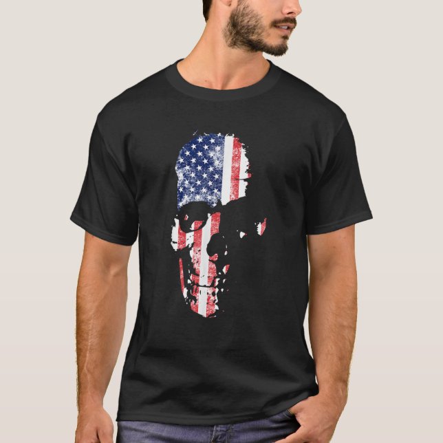 USA American Skull Flagga Miliotic Veteran T Shirt (Framsida)
