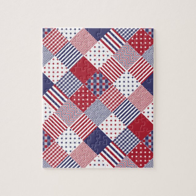 USA Americana Diagonal Red White & Blue Quilt Pussel (Vertikal)