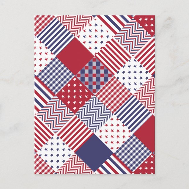 USA Americana Diagonal Red White & Blue Quilt Vykort (Framsida)