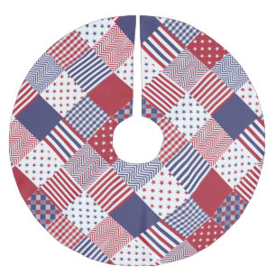 USA Americana Diagonal Red White och Blue Quilt Julgransmatta Borstad Polyester